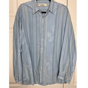 Tommy Bahama Silk Cotton Blend Long Sleeve Button Up Shirt Blue Floral Size L